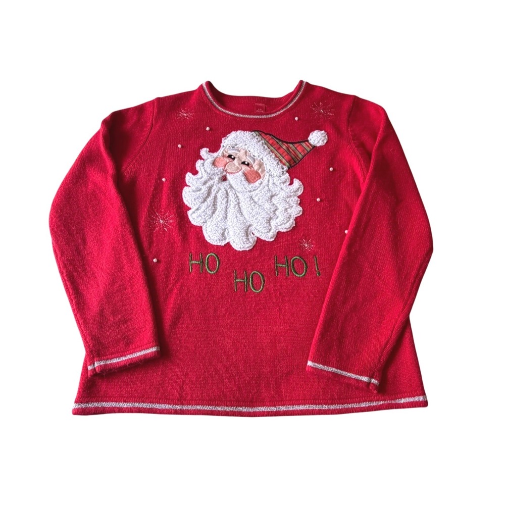 Red Santa Claus‎ Christmas Sweater Ho Ho Ho Holiday Knit Large 12-14